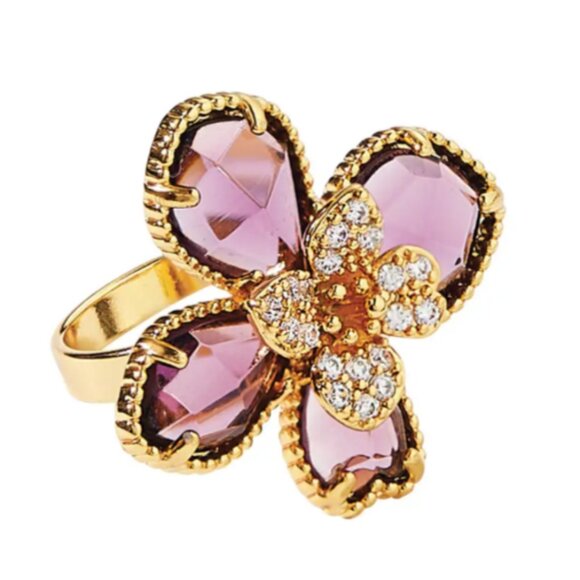 Park Lane Jewelry - Stunning Retired Park Lane Wisteria Purple Crystal Gold Tone Flower Ring Sz 6